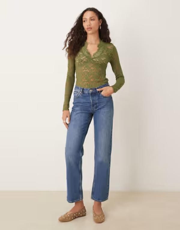 フリーピープル レディース トップス シャツ レース Free People all day lace long sleeve top TERRARIUM GREEN グリーン