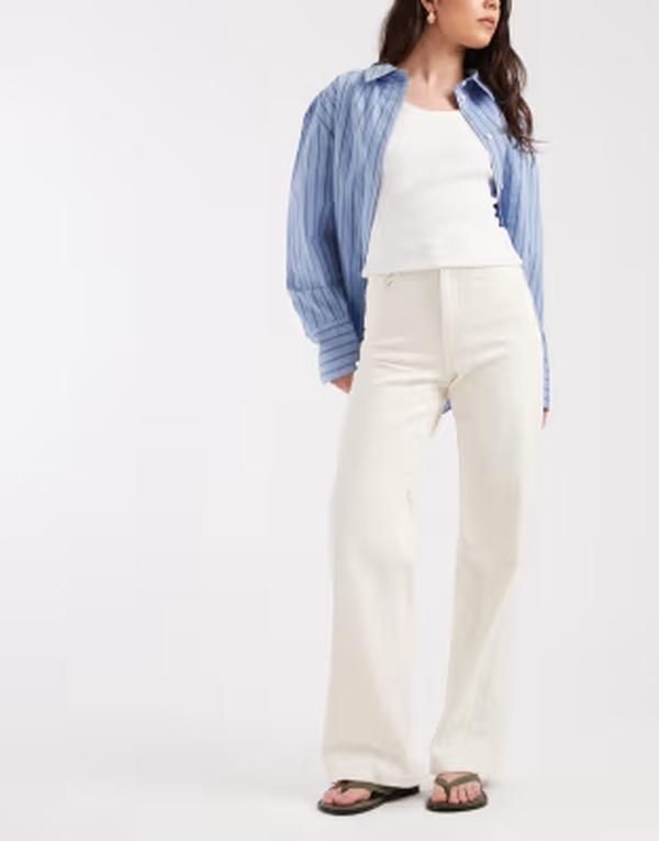 オンリー レディース ボトムス デニムパンツ ワイドレッグ ハイウエスト ジーンズ ONLY Hannah extra high waist wide leg jeans in ecru CREAM クリーム