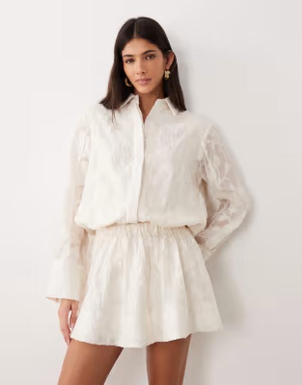エイソス レディース トップス ワンピース ミニ シャツ ASOS DESIGN jacquard shirt mini dress in cream クリーム