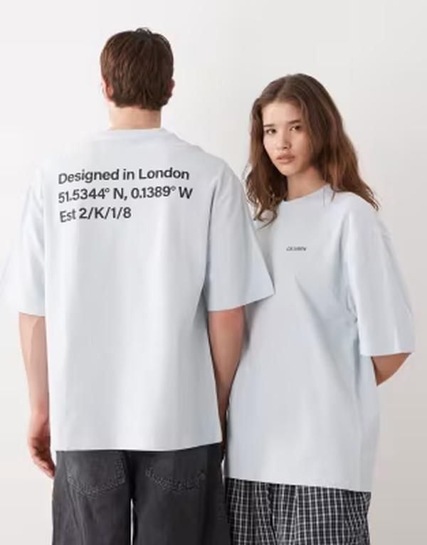 コルージョン レディース トップス Tシャツ グラフィック COLLUSION Unisex oversized Tshirt with back graphic BLUE ブルー