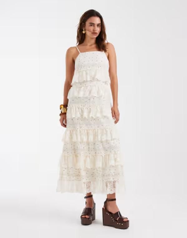 ヴェロモーダ レディース トップス ワンピース ティアード レーストリム フラワー柄 プリント コットン レース フラワー Vero Moda micro floral printed cotton camidaxi dress with tiered lac
