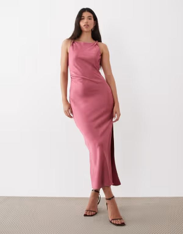 ジェイディーワイ レディース トップス ワンピース ハイネック サテン マキシ JDY high neck satin maxi dress in dusty pink ピンク