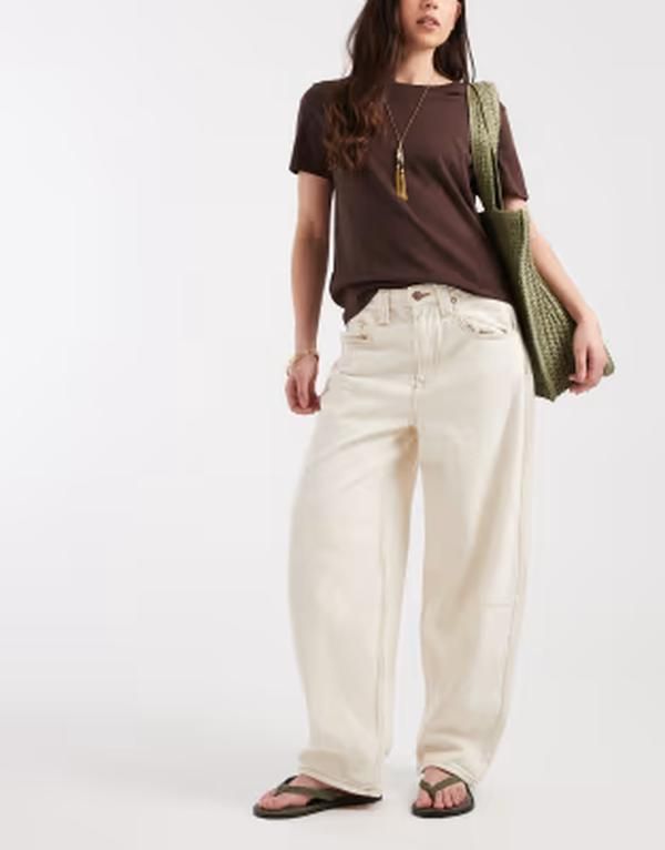 オンリー レディース ボトムス デニムパンツ ジーンズ ONLY Frankie high rise barreleg jeans in ecru エクリュ