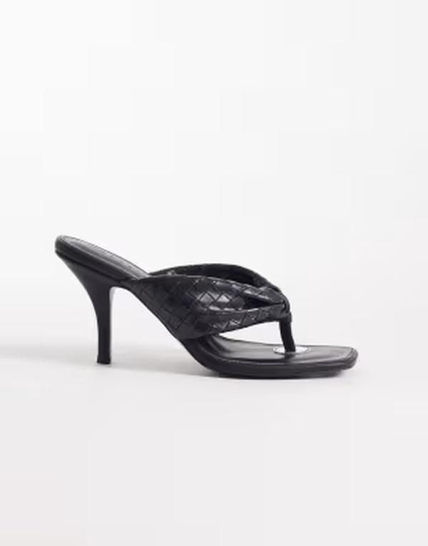 エイソス レディース シューズ サンダル ヒール ASOS DESIGN Hotstuff plaited toe thong heeled sandals Black ブラック