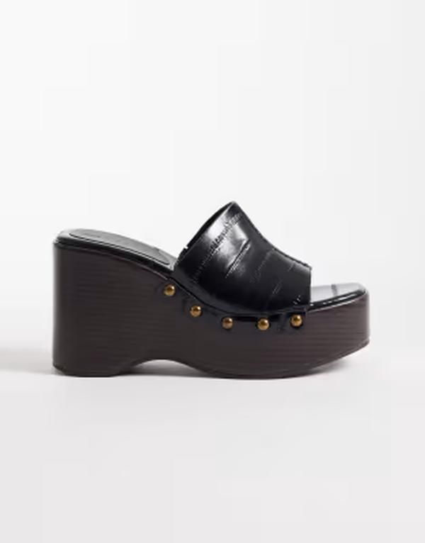 エイソス レディース シューズ サンダル ASOS DESIGN Wide Fitara wedge sandals BLACK EEL ブラック