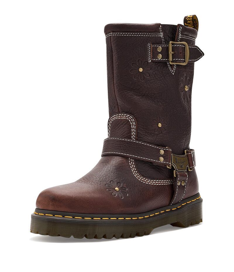 ドクターマーチン レディース シューズ ブーツ・レインブーツ Dr Martens Anistone Hi Flower Dark Brown ブラウン