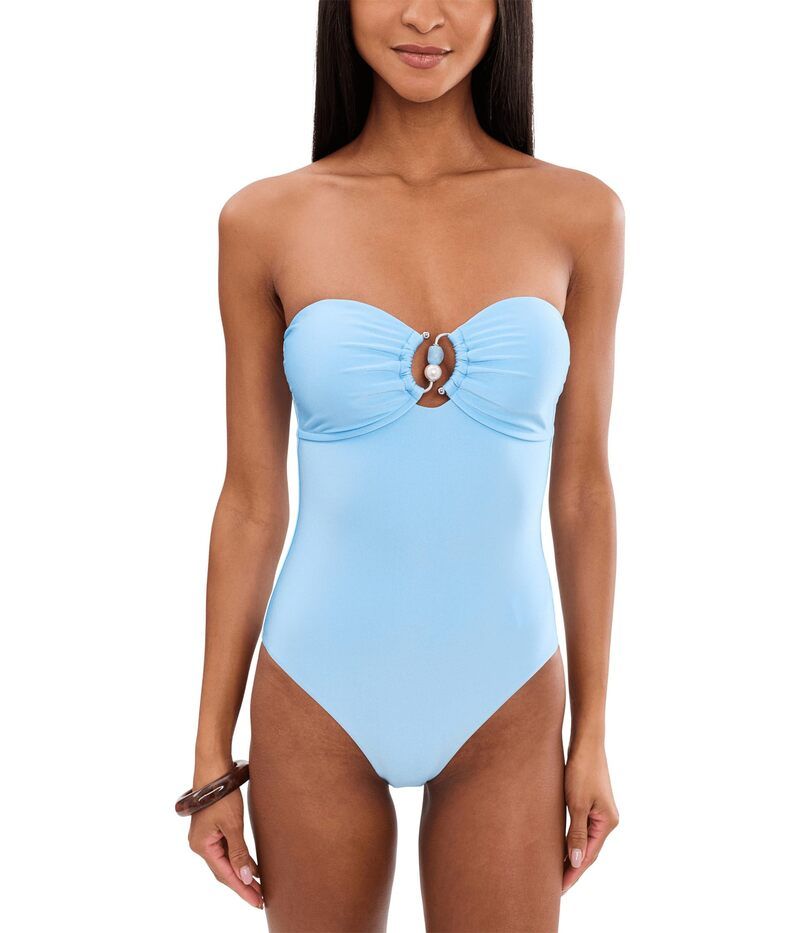 シーフォリー レディース 水着 上下セット Seafolly Palermo Ring Front Bandeau OnePiece Powder Blue ブルー