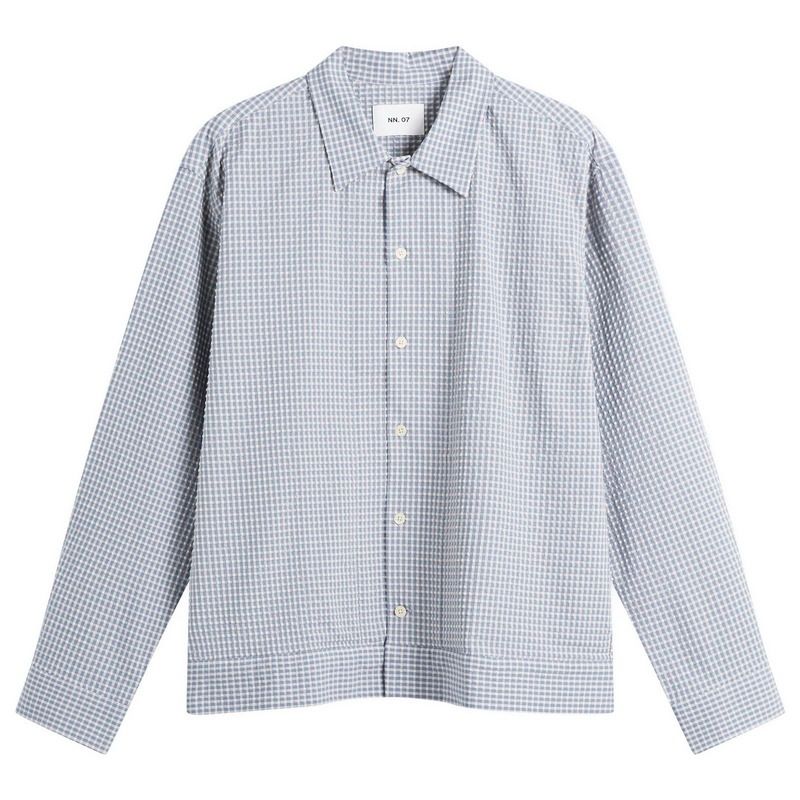NN07 メンズ トップス シャツ NN07 Reed Check Seersucker Overshirt Stone Blue ブルー