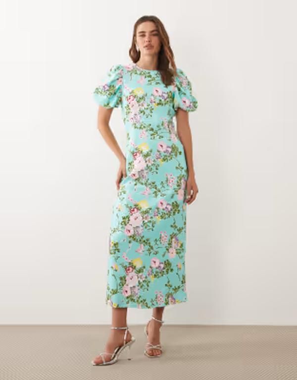 シスタージュン レディース トップス ワンピース フラワー柄 スパンコール マキシ フラワー Dream Sister Jane Stella sequin embellished puff sleeve round neck maxi dress in tu 54,480円