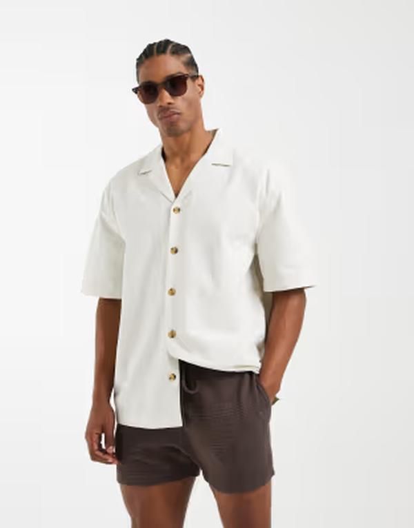 エイソス メンズ ボトムス ハーフパンツ・ショーツ クレープ ショートパンツ ジャージー ASOS DESIGN slim crepe textured jersey shorts BROWN ブラウン 10,765円