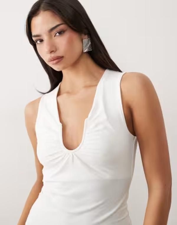 エイソス レディース トップス シャツ ASOS DESIGN polyamide scooped neck top white ホワイト