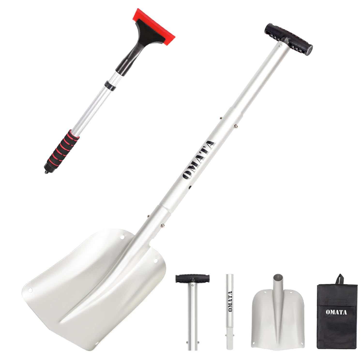 ☆新品☆OMATA 雪かきスコップ 除雪スコップ 伸縮式雪かきスコップ スノースコップ 車載スコップ アルミ合金 携帯スコップ 長さ調節可能 スノーダンプ 軽量 組み立てが簡単 雪かき キャンプ 園芸 アウトドア 収納バッグ付き スノースクレ 876adeca