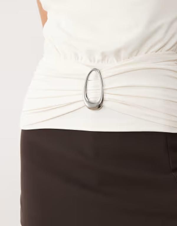 エイソス レディース トップス シャツ ウエストマーク ASOS DESIGN polyamide cinched waistop withardware in cream クリーム