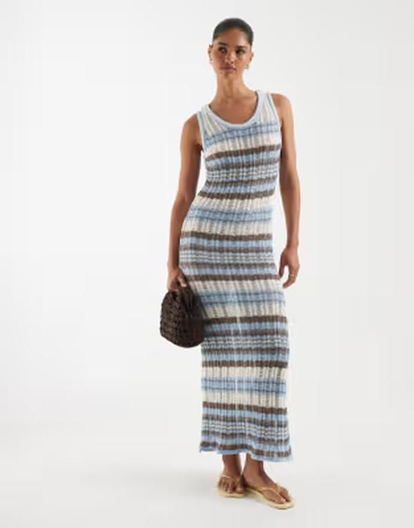 エイソス レディース トップス ワンピース ニット マキシ ASOS DESIGN knit ladder stitch maxi dresstripe Blue stripe ブルー