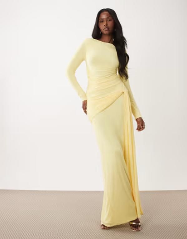 エイソス レディース トップス ワンピース メッシュ マキシ ASOS DESIGN mesh long sleeve maxi dress in lemon