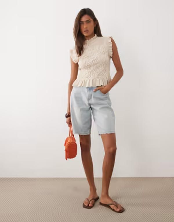 マンゴ レディース トップス シャツ ハイネック ノースリーブ Mango high neck frill sleeveless top BEIGE ベージュ