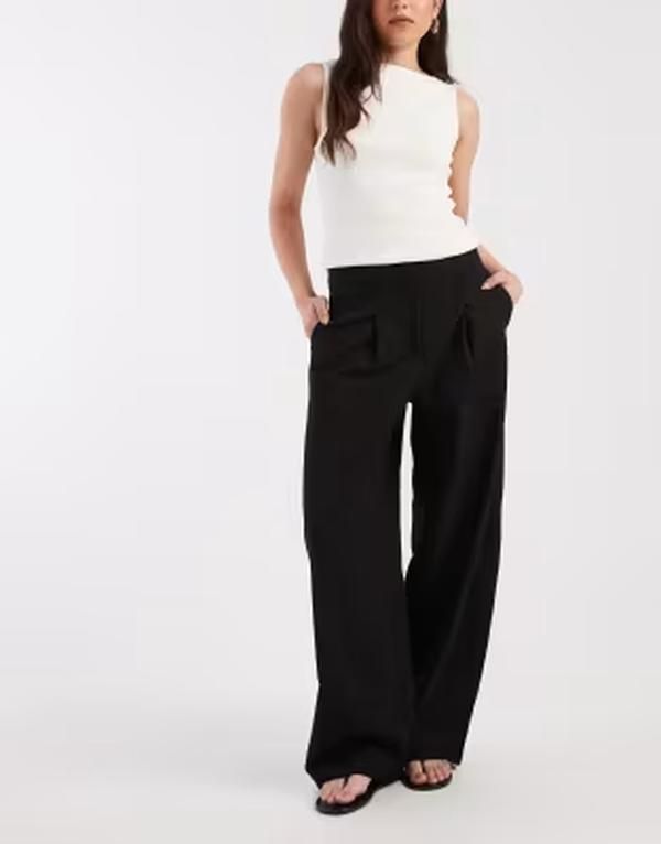ピーシーズ レディース ボトムス カジュアルパンツ PIECES mid waist barreleg tailored pants Black ブラック