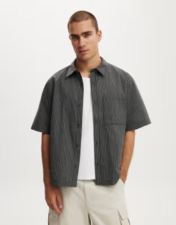 コットンオン メンズ トップス シャツ ミニ Cotton darcy short sleeve shirt in mini plaid Black check ブラック