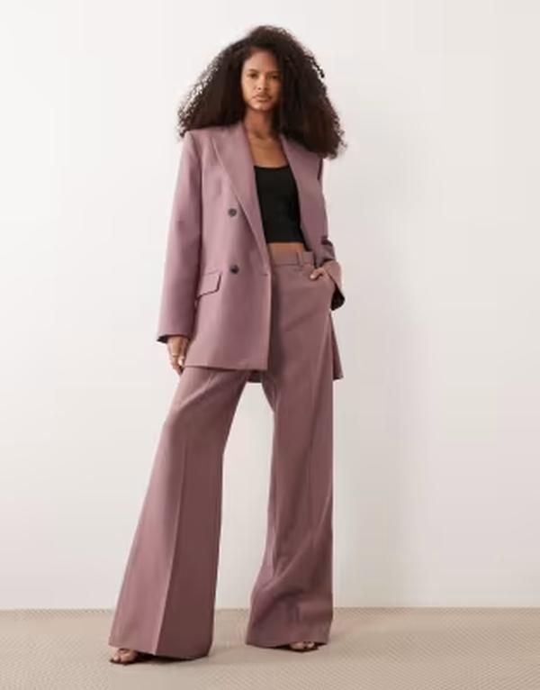マンゴ レディース ボトムス カジュアルパンツ ウール Mango Bangkok wool mix tailored flared pants in blush pink part of a set BLUSH PINK ピンク
