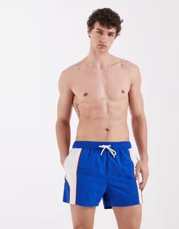エイソス メンズ 水着 ハーフパンツ・ショーツ ショートパンツ ASOS DESIGN swim shorts in short length with sporty paneling BLUE ブルー