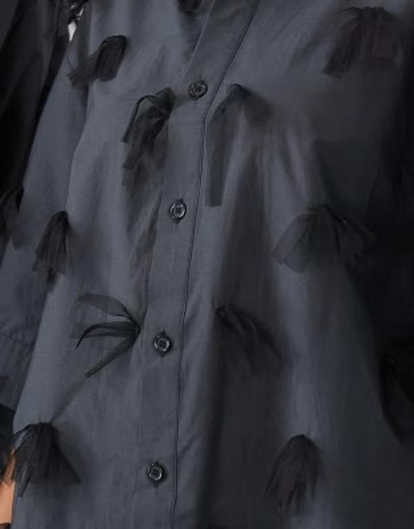 シスタージュン レディース トップス シャツ メッシュ コットン Sister Jane Nilsson Unisex cotton mesh bow detail boxy short sleeve shirt Black ブラック