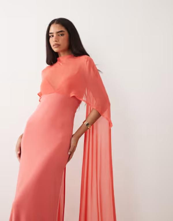 エイソス レディース トップス ワンピース ケープデザイン キャップ ケープ マキシ ASOS DESIGN exaggerated cape maxi dress in coral コーラル