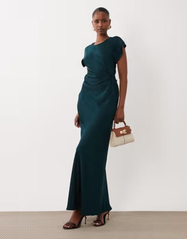 ヴィラ レディース トップス ワンピース ウエストマーク サテン マキシ VILA cinched waist detail satin maxi dress in deep teal Atlantic deep ティール