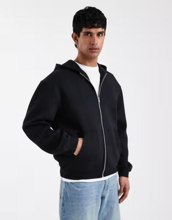 エイソス メンズ アウター パーカー・スウェット ASOS DESIGN essentials relaxed zip up hoodie Black ブラック