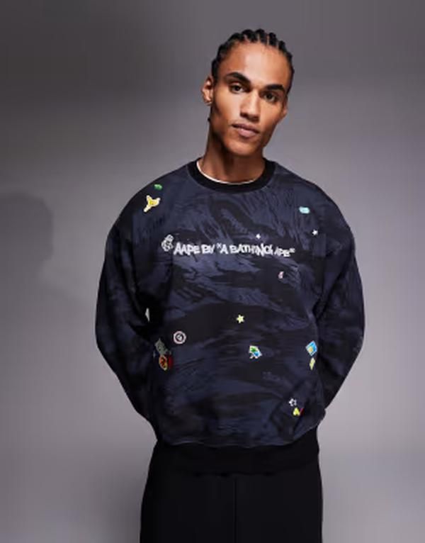 ベイシング エイプ メンズ アウター パーカー・スウェット シャツ Aape By A Bathing Ape pullover sweatshirt camo with sweet stickers Multi マルチカラー