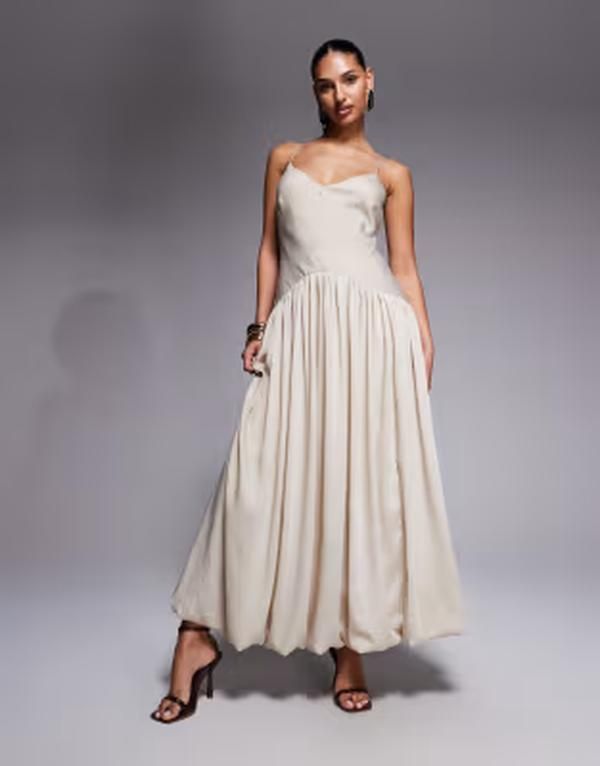 エイソス レディース トップス ワンピース サテン ASOS DESIGN satin biashift dress with bubble hem in stone ストーン