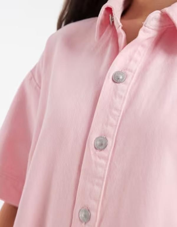 ピーシーズ レディース トップス ワンピース ミニ シャツ デニム PIECES denimini shirt dress in light Roseate spoonbill デニム