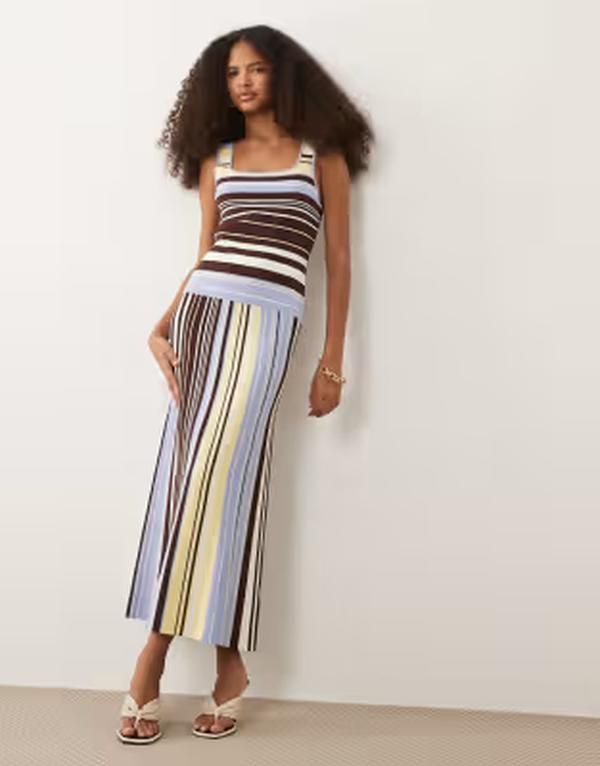 ノーバディーズ チャイルド レディース トップス ワンピース ミディ Nobodys Child square neck drop waist midi dress and blue stripes Multi マルチカラー