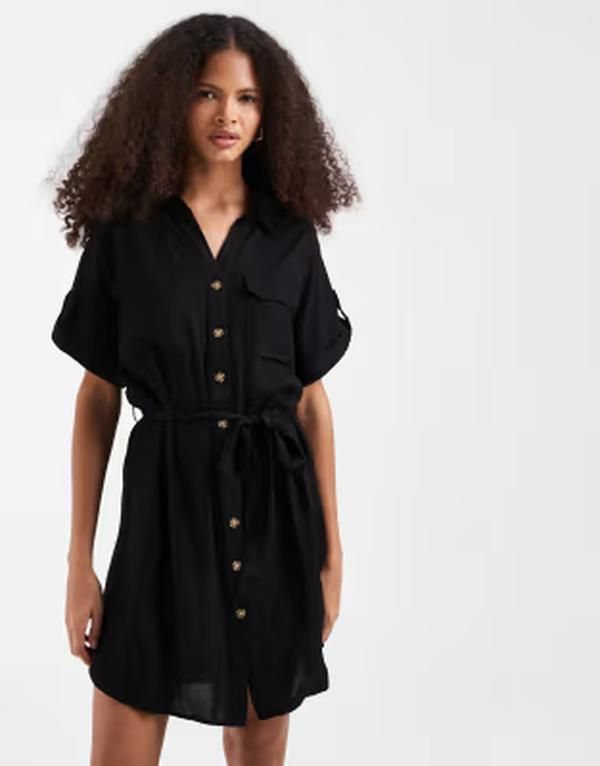 ヴェロモーダ レディース トップス ワンピース ミニ シャツ Vero Moda mini shirt dress with pockets Black ブラック