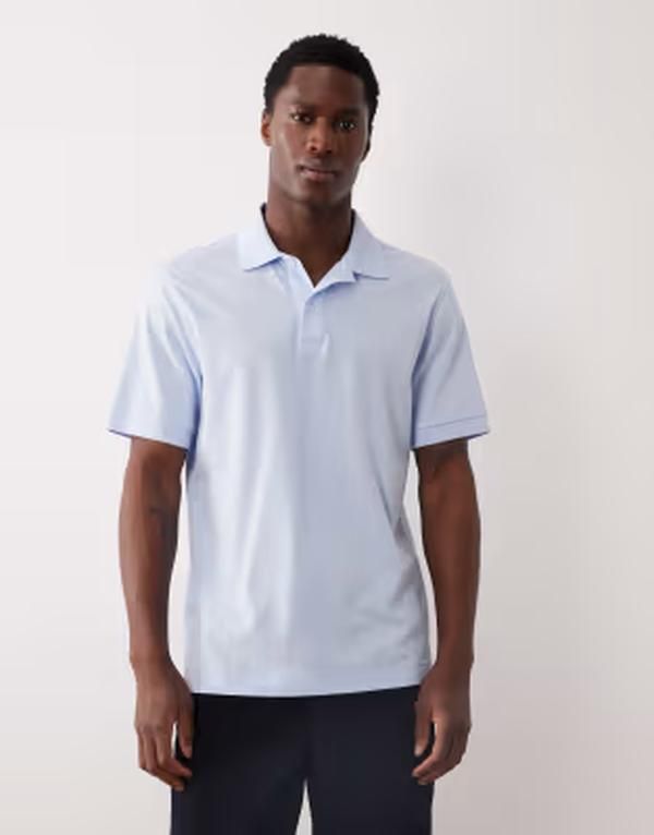 マンゴ メンズ トップス Tシャツ ポロシャツ コットン Mango 100 cotton short sleeve polo top in pale LIGHT BLUE ブルー 10,570円
