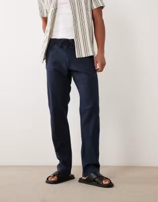 ジャック アンド ジョーンズ メンズ ボトムス カジュアルパンツ リネン Jack Jones linen mix pants Dark Navy ネイビー