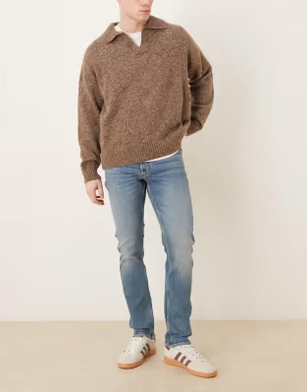 マンゴ メンズ ボトムス デニムパンツ コットン ジーンズ Mango Jan 100 cotton slim jeans in mid BLUE ブルー