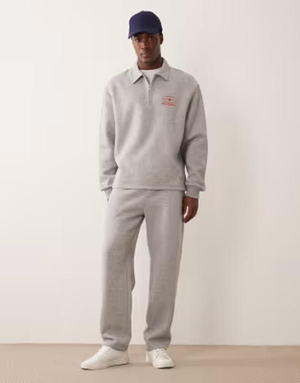 エイソス メンズ アウター パーカー・スウェット リラックスフィット ハーフジップ ポロシャツ ASOS DESIGN relaxed fit quarter zipolo sweatshirt with woven label heather part of