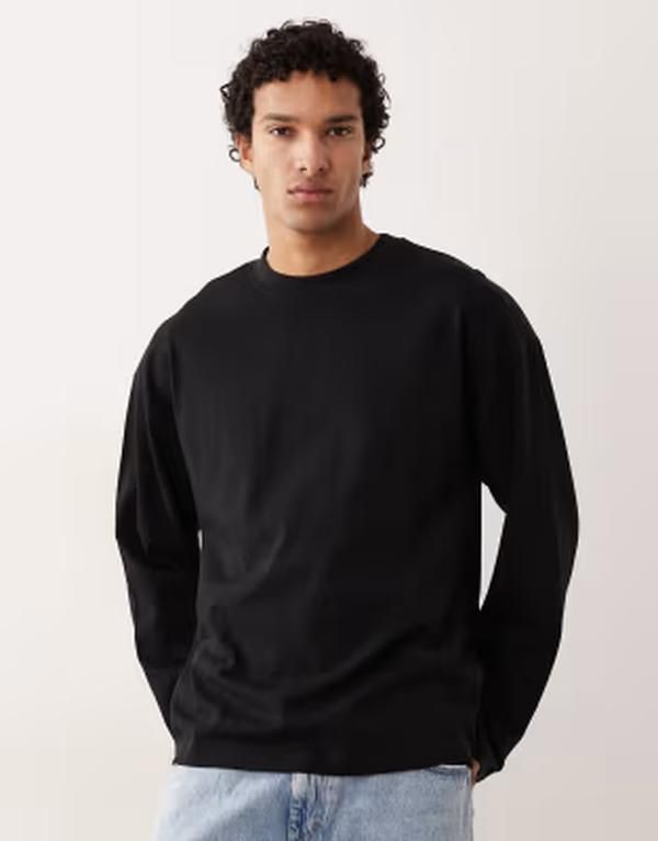 エイソス メンズ トップス Tシャツ ASOS DESIGN heavyweight oversized long sleeve Tshirt Black ブラック