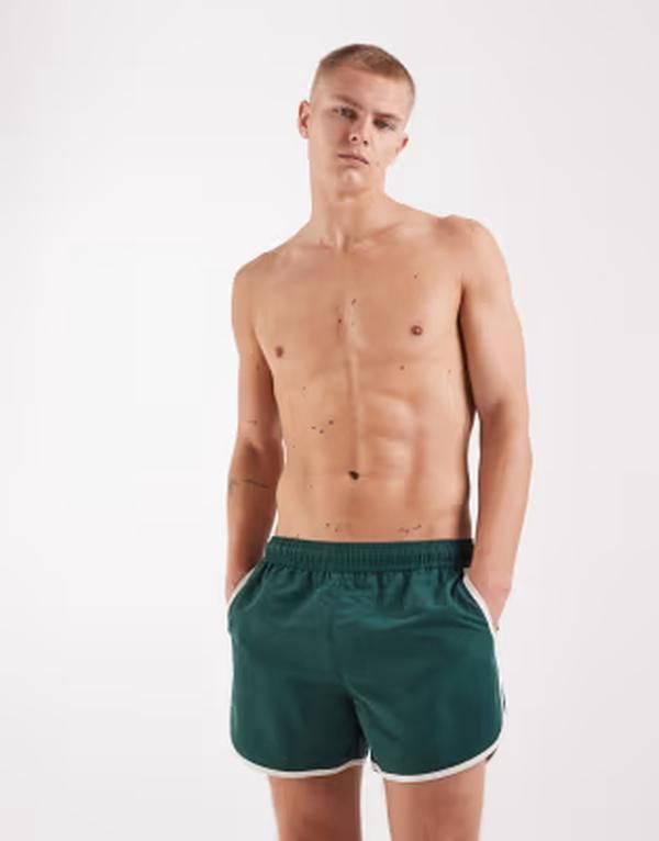 エイソス メンズ 水着 ハーフパンツ・ショーツ ショートパンツ コントラスト ASOS DESIGN swim shorts in short length with contrast bindingREEN グリーン