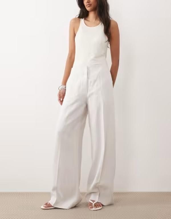 カルバンクライン レディース ボトムス カジュアルパンツ リネン Calvin Klein linen blendress pants White Sand ホワイト