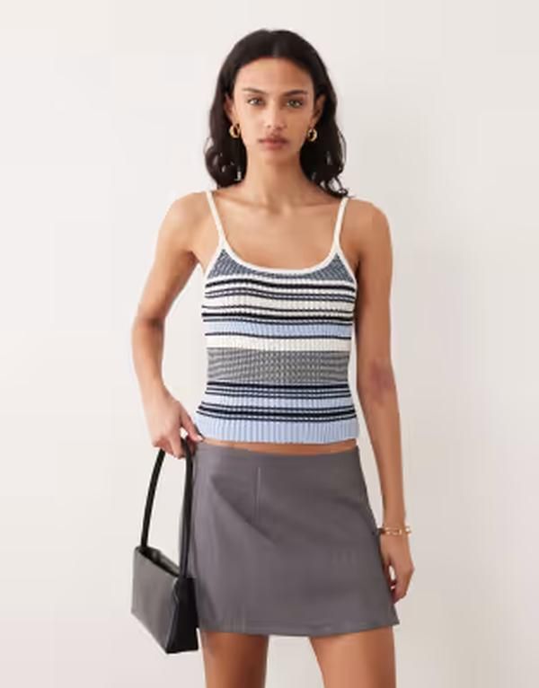 マンゴ レディース トップス シャツ ニット Mango knit cami top stripe BLUE ブルー
