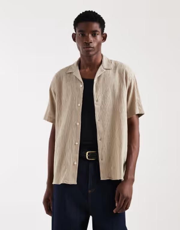 ジャック アンド ジョーンズ メンズ トップス シャツ Jack Jones textured short sleeve shirt Crockery ベージュ
