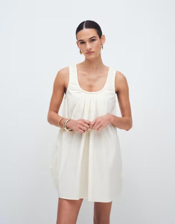 エイソス レディース トップス ワンピース ギャザー ミニ ASOS DESIGN poplin ruched scoop neck mini sundress in ecru エクリュ