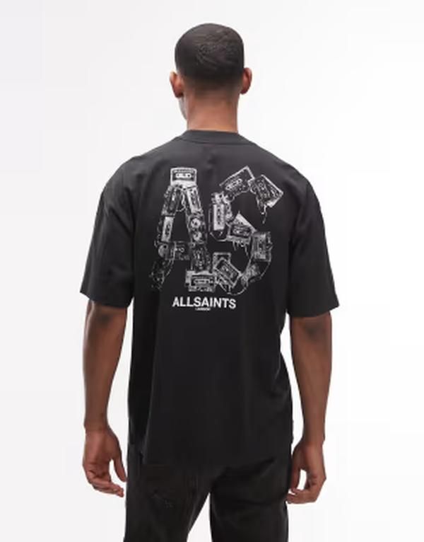 オールセインツ メンズ トップス Tシャツ プリント ロゴ グラフィック AllSaints Mixtape graphic logo tshirt with back print Jet Black ブラック