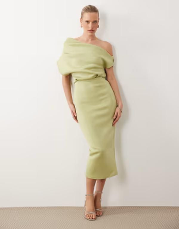 エイソス レディース トップス ワンピース ミディ スキューバ ASOS DESIGN dramatic neckline midi dress in sage scubastyle fabric Sage セージ