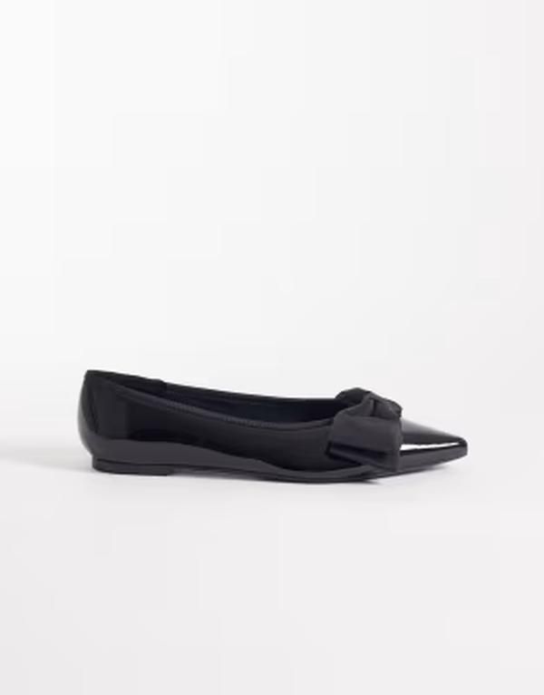 エイソス レディース シューズ パンプス ASOS DESIGN Langston bow pointed ballet flats Black ブラック