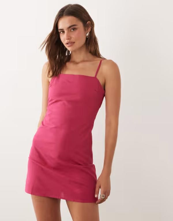 ノーバディーズ チャイルド レディース トップス ワンピース ミニ リネン Nobodys Child Palma linen blend square neck camini dress Multi マルチカラー