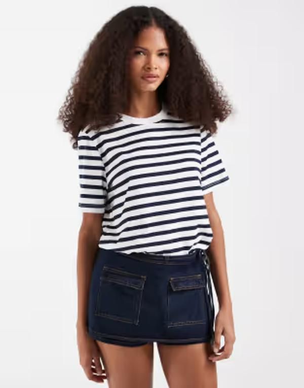 ヴェロモーダ レディース トップス Tシャツ Vero Moda boxy Tshirt and navy stripe SnowhiteNavy ホワイト