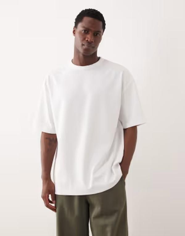 エイソス メンズ トップス Tシャツ コットン ASOS DESIGN breatheMAX heavyweight oversized Tshirt cotton blend WHITE ホワイト