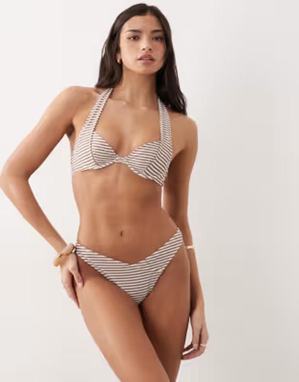 キャンディーパンツ レディース 水着 トップのみ ホルター Candypants halter underwire bikini top stripe Brown Stripe ブラウン